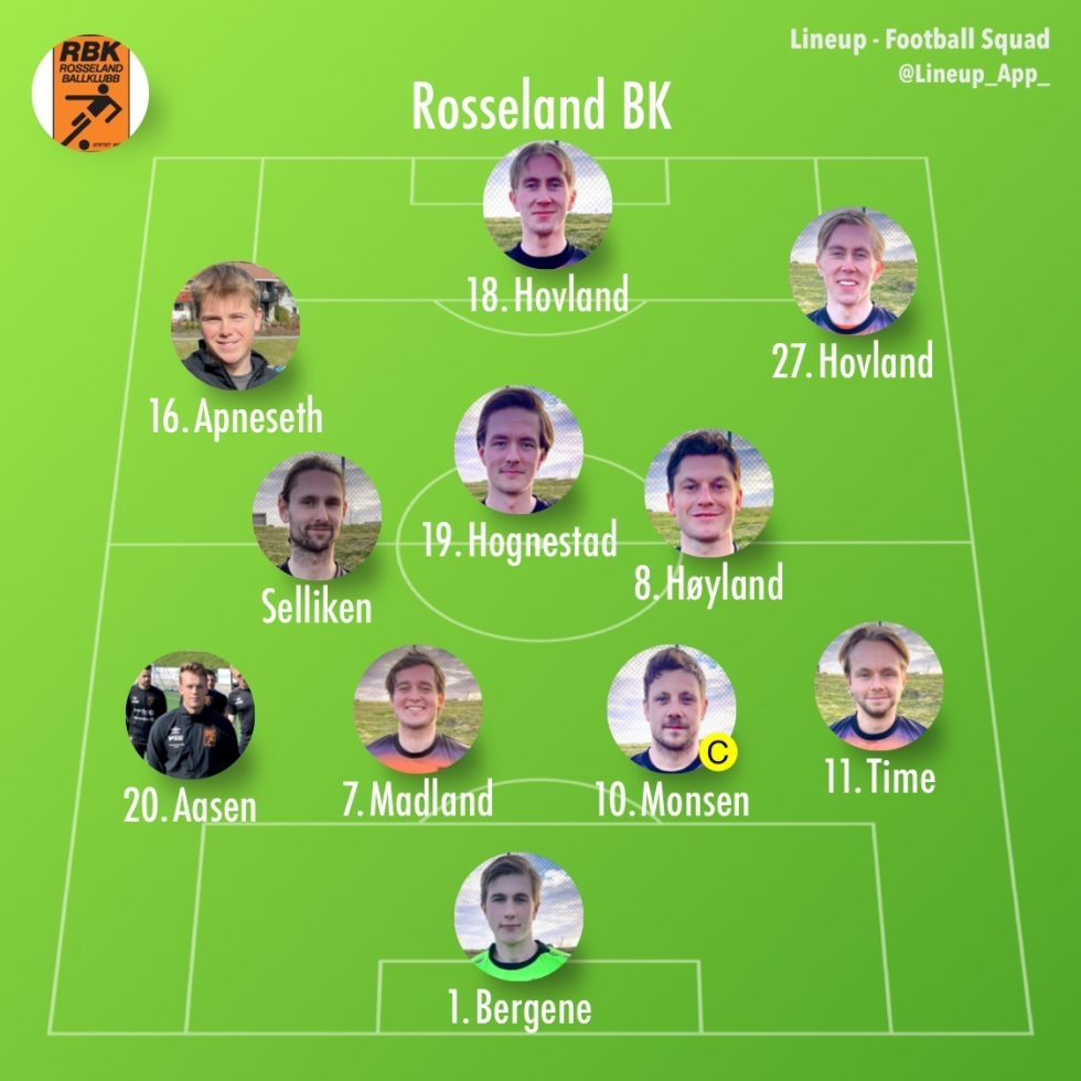 Rosseland stilte med disse elleve fra start mot Vard Haugesund 2.